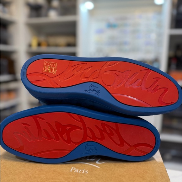 Christian Louboutin Louis Orlato Cobalt Suede Blue High Sneakers - Picture 12 of 13